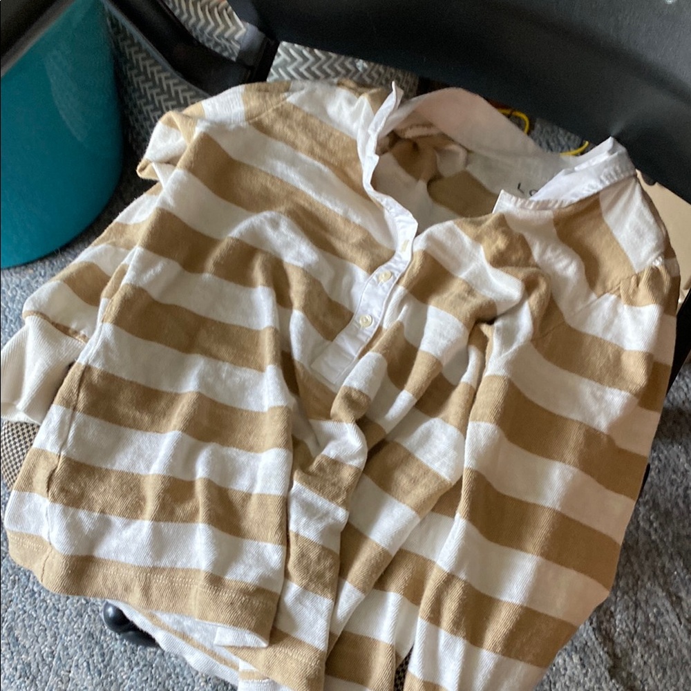 LOFT White and Tan Long Sleeve Tee Nautical Stripes